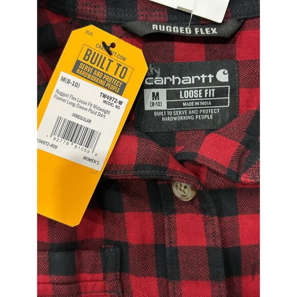 Carhartt Womens Medium Rugged Flex Loose Fit Flannel Top Red Black Buffalo Plaid - Picture 5 of 9